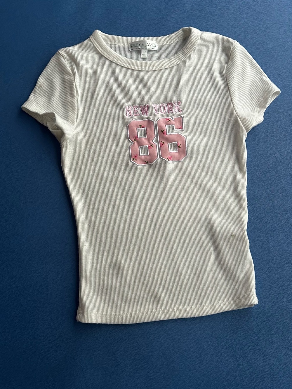 Teen White Ribbed 'New York 86' Short Sleeve Tee